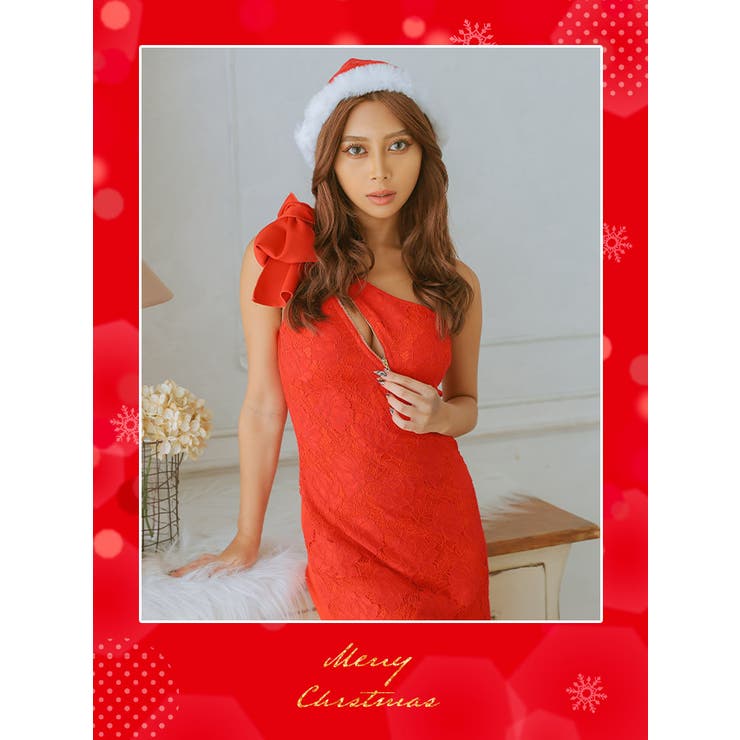 リボンワンショルダーフロントジップタイトミニドレス クリスマスドレス 袖なし | my minette | 詳細画像2 
