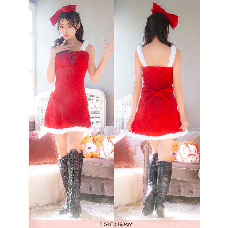 ふわもこファー×ポンポン付き豪華サンタコスチューム ガーリーサンタ レースアップ | my minette | 詳細画像7 