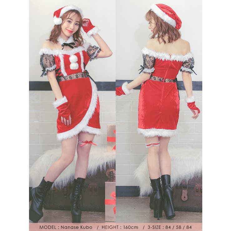 フラワーレーススリーブ＆ウエストカットオフショルサンタコスチューム サンタコスプ… | my minette | 詳細画像6 