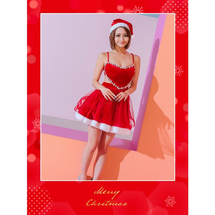 背中開きで抜け感◎きらきらビジュー装飾付きサンタコスチューム サンタコスプレ | my minette | 詳細画像2 