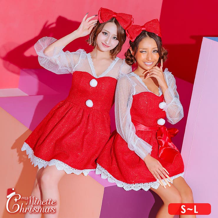 総スパンコール×シアーレースパフスリーブAラインフレアミニドレス ガーリードレス | my minette | 詳細画像1 