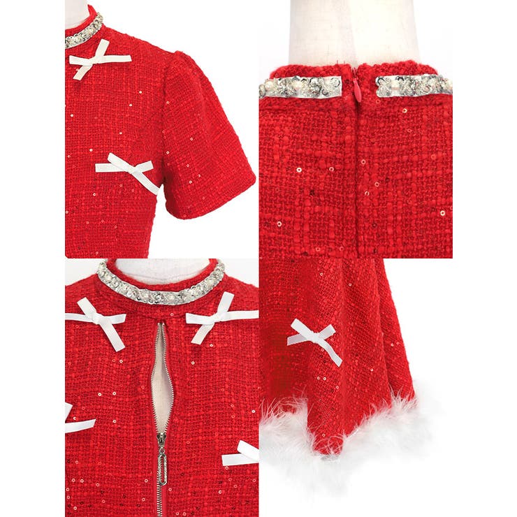 ツイード調スパンコールサンタワンピース 帽子付き2点セット ガーリーサンタ | my minette | 詳細画像9 