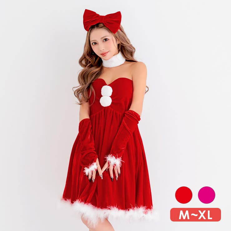 レッド | フェザーパイピングフレアスカートサンタコスチューム サンタコスプレ クリスマス | my minette
