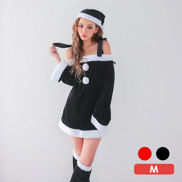 ブラック | フレアシルエット×リボンショルダーサンタコスチューム サンタコスプレ | my minette