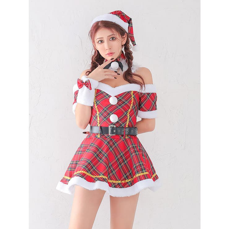 オフショル×ウエストマークベルトチェック柄サンタコスチューム サンタコスプレ | my minette | 詳細画像4 