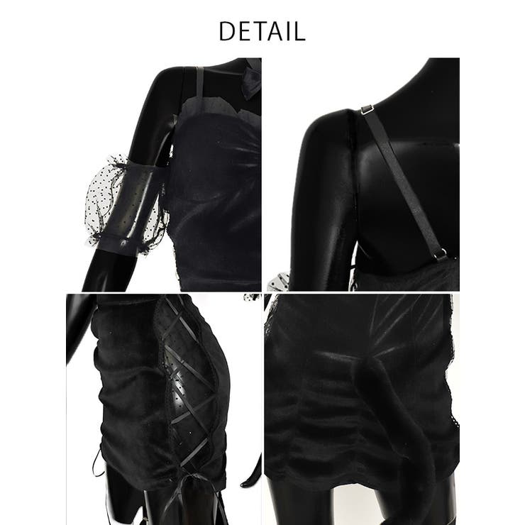 ドットシースルー×サイドカットレースアップブラックキャットガールコスチューム ハ… | my minette | 詳細画像7 