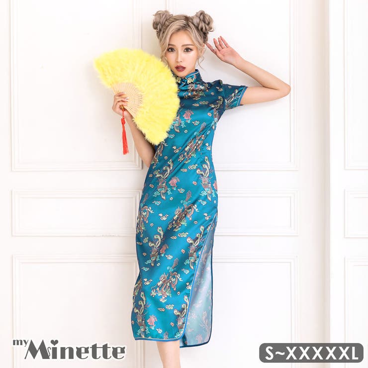 ドラゴンプリントサイドスリットミモレットチャイナドレスコスチューム ハロウィンコ… | my minette | 詳細画像1 