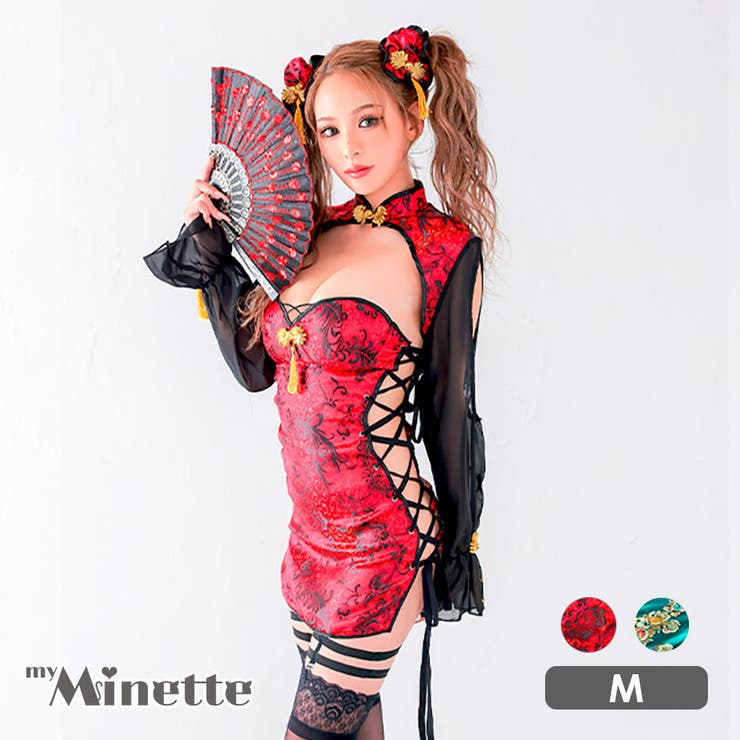 サイドレースアップマイクロミニチャイナドレスコスチューム ハロウィンコスプレ セ… | my minette | 詳細画像1 
