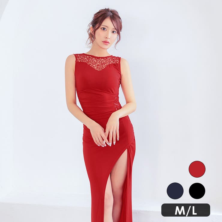 レーススパンコール×スリットタイトロングドレス セクシードレス