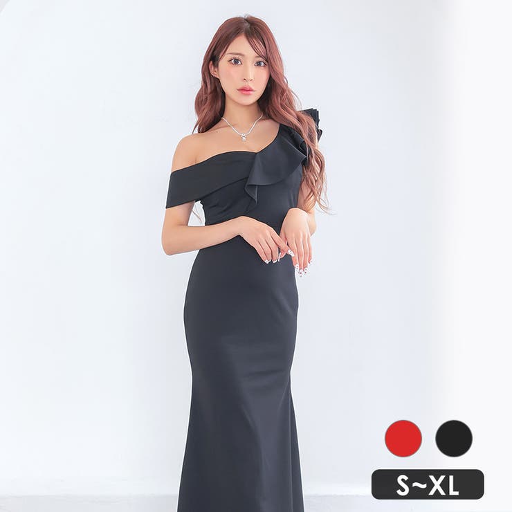 胸元フリルマーメイドシルエットロングドレス セクシードレス 袖 胸元フリルマーメイドシルエットロングドレス セクシードレス 袖