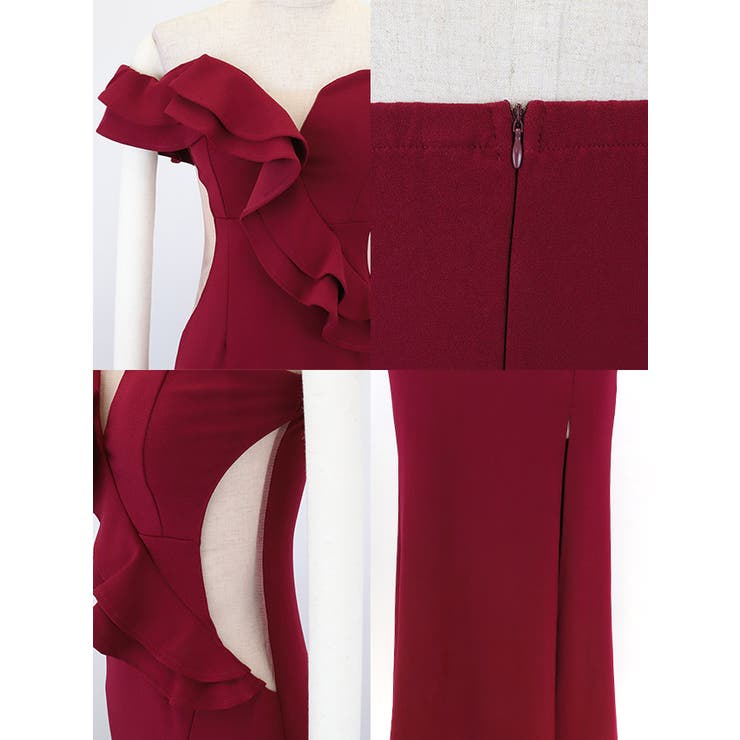 ワンショルダーフリル×ウエストサイドカットタイトロングドレス セクシードレス | my minette | 詳細画像7 