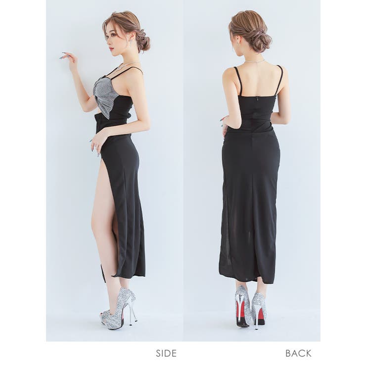 ハートカットウエスト開きスリットロングドレス セクシードレス