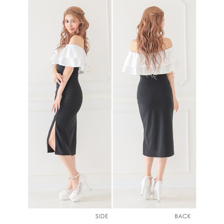 バイカラーフリルオフショルタイトミディアムドレス セクシードレス エレガント | my minette | 詳細画像5 