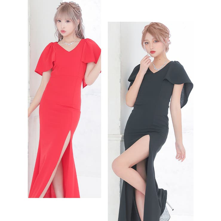 ざっくりスリットタイトロングドレス エレガントドレス セクシードレス