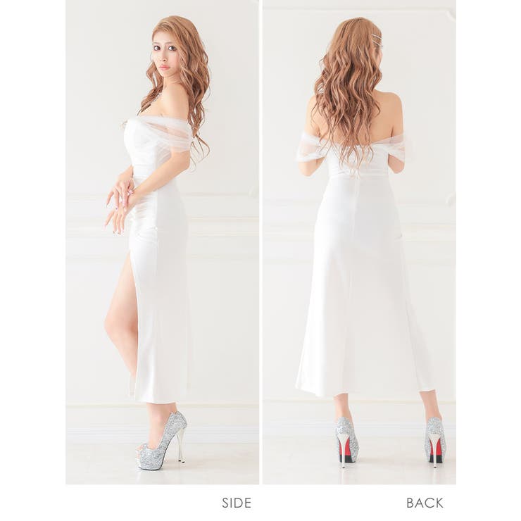 クロスシアーオフショルざっくりスリットタイトロングドレス セクシードレス | my minette | 詳細画像5 