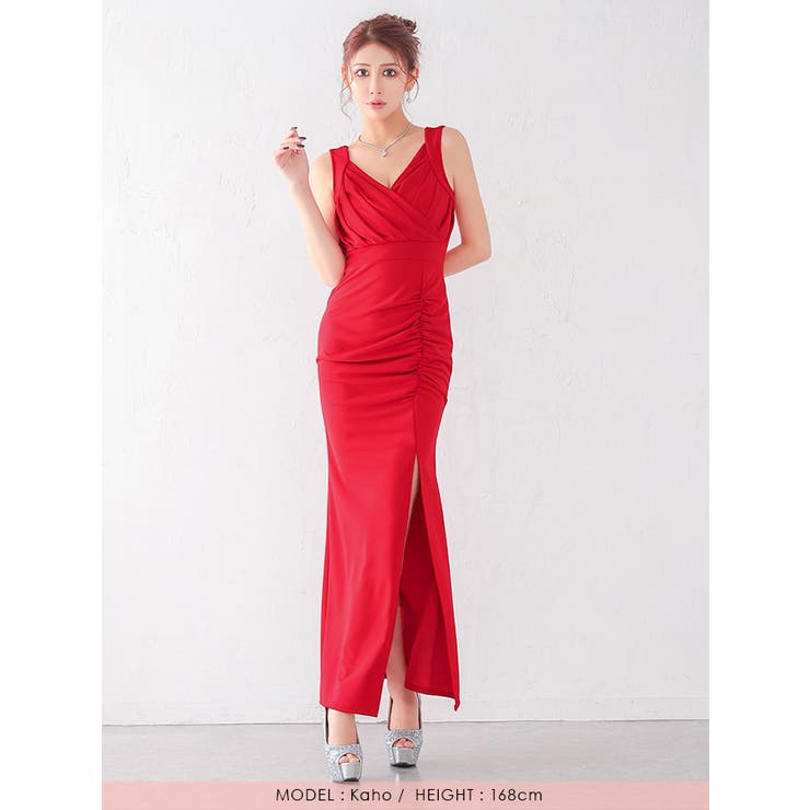 myMinette カシュクールギャザーセクシータイトロングドレス マキシ丈 | my minette | 詳細画像5 