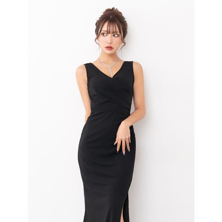 ノスタルジアMIKAコラボ ノースリーブラップドレス ブラック ノスタルジアMIKAコラボ ノースリーブラップドレス ブラック