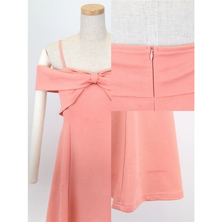 バストリボンオフショルAラインフレアミニドレス ガーリードレス 袖なし | my minette | 詳細画像10 