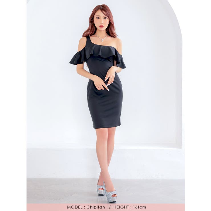 ワンショルダーフリルタイトミニドレス セクシードレス 袖なし | my minette | 詳細画像4 