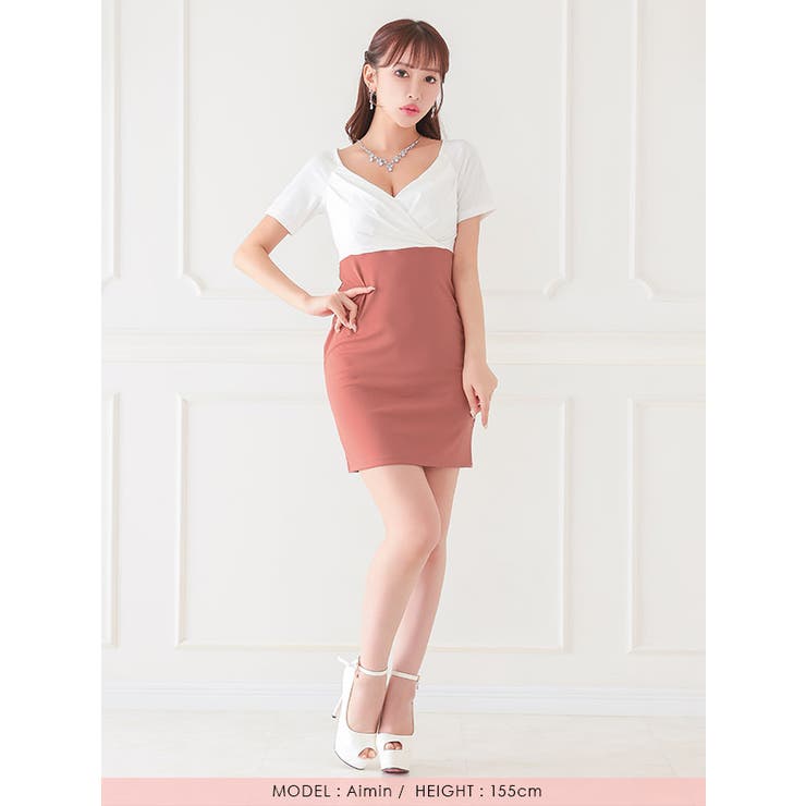 配色トップス×ハイウエストタイトミニドレス ガーリードレス エレガント | my minette | 詳細画像6 