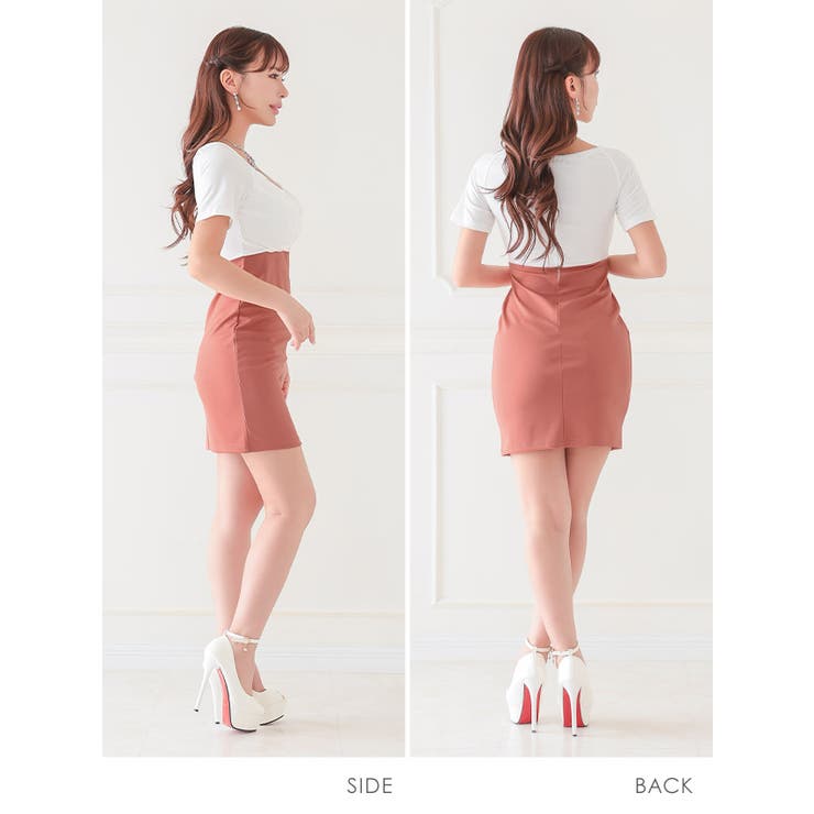 配色トップス×ハイウエストタイトミニドレス ガーリードレス エレガント | my minette | 詳細画像7 