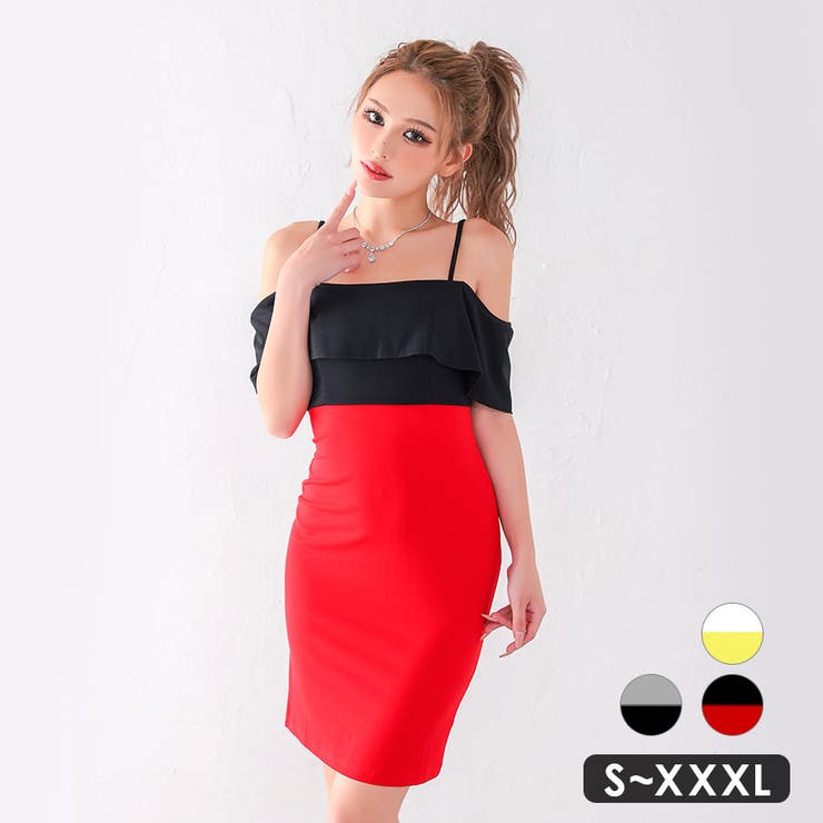 ブラック×レッド | myMinette フリルバイカラーセクシータイトミニドレス ショート丈 | my minette