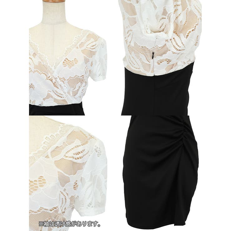 トップスレースハイウエストギャザータイトミニドレス ガーリードレス タイトドレス | my minette | 詳細画像12 