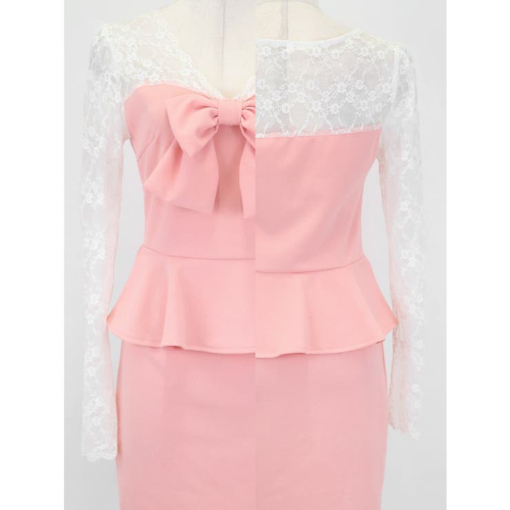 バストリボン×レーススリーブペプラムタイトミニドレス ガーリードレス セクシー | my minette | 詳細画像7 