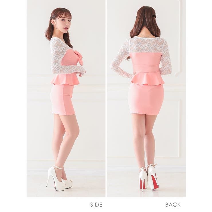 バストリボン×レーススリーブペプラムタイトミニドレス ガーリードレス セクシー | my minette | 詳細画像5 