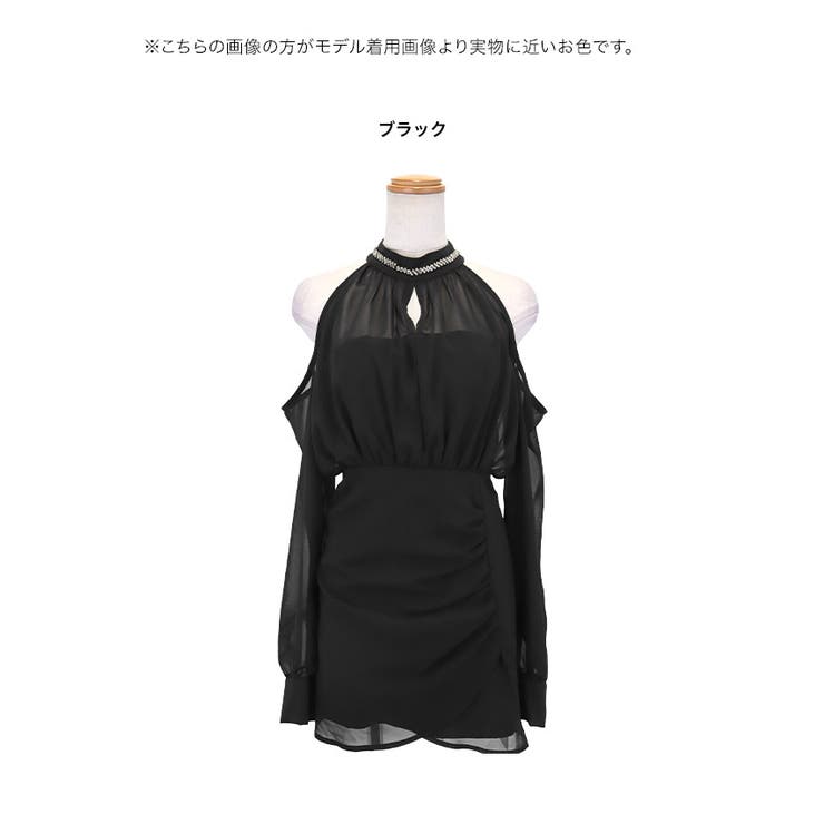 ハイネック×オープンショルダーシアータイトミニドレス セクシードレス 袖あり | my minette | 詳細画像7 