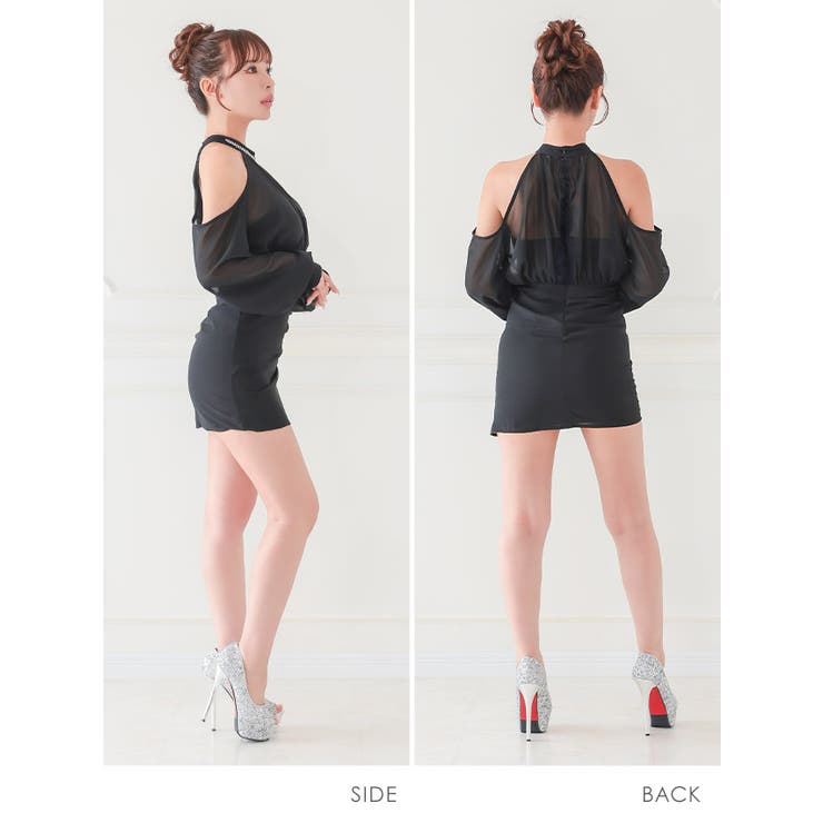 ハイネック×オープンショルダーシアータイトミニドレス セクシードレス 袖あり | my minette | 詳細画像6 