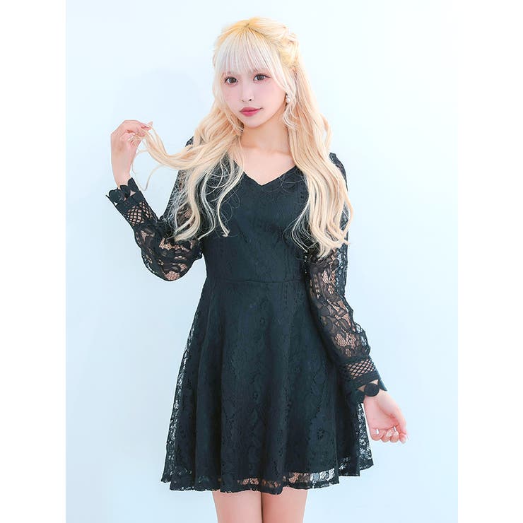 総フラワーレースAラインフレアワンピースミニドレス ガーリードレス 袖あり | my minette | 詳細画像8 