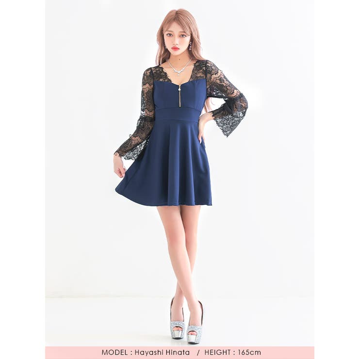 ブラックレース×ハーフジップAラインフレアミニドレス ガーリードレス セクシード… | my minette | 詳細画像4 