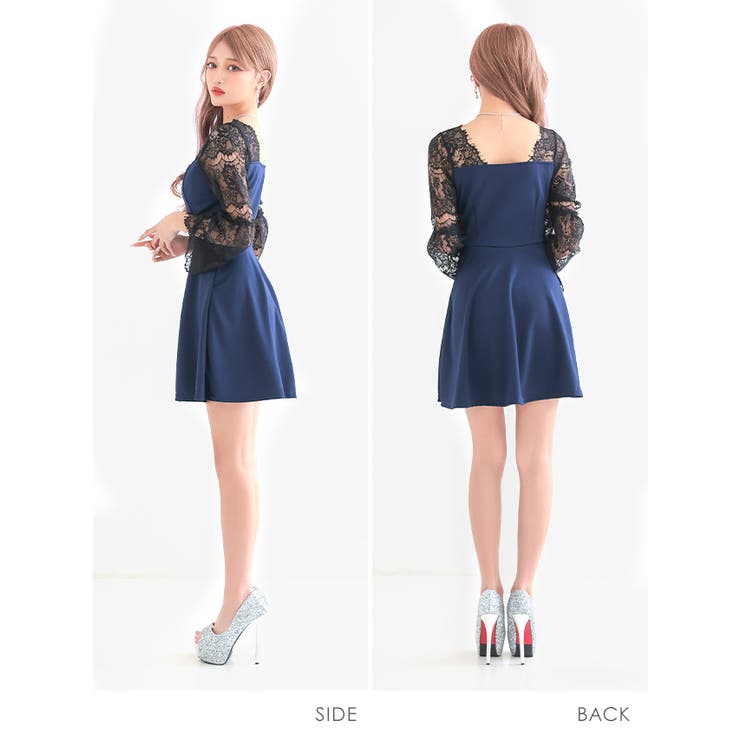 ブラックレース×ハーフジップAラインフレアミニドレス ガーリードレス セクシード… | my minette | 詳細画像5 