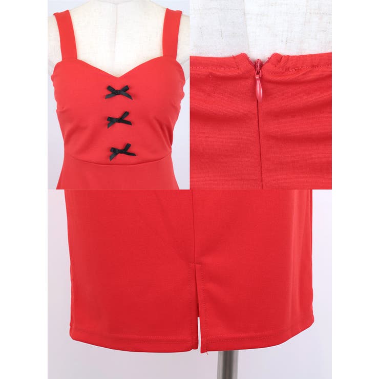 ポイントリボンノースリーブタイトミニドレス ガーリードレス 袖なし | my minette | 詳細画像10 