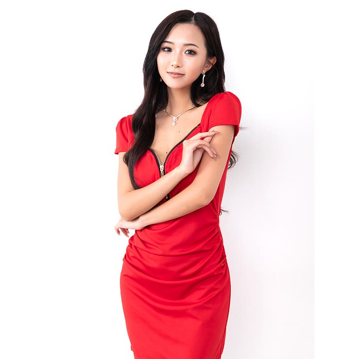 ハーフジップワンカラータイトミニドレス セクシードレス 袖あり | my minette | 詳細画像5 