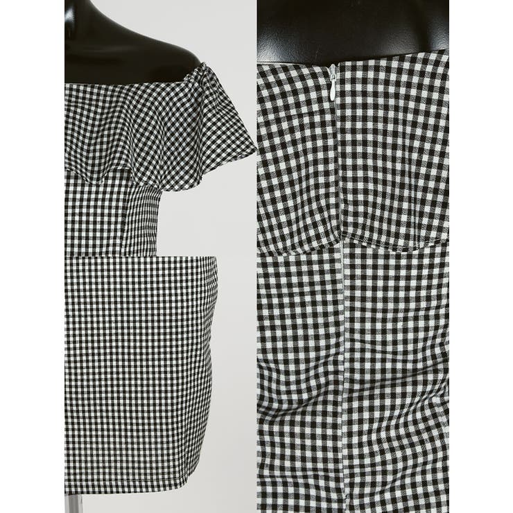 モノトーンブロックチェックフリルオフショルミニドレス キャバドレス キャバ | my minette | 詳細画像7 