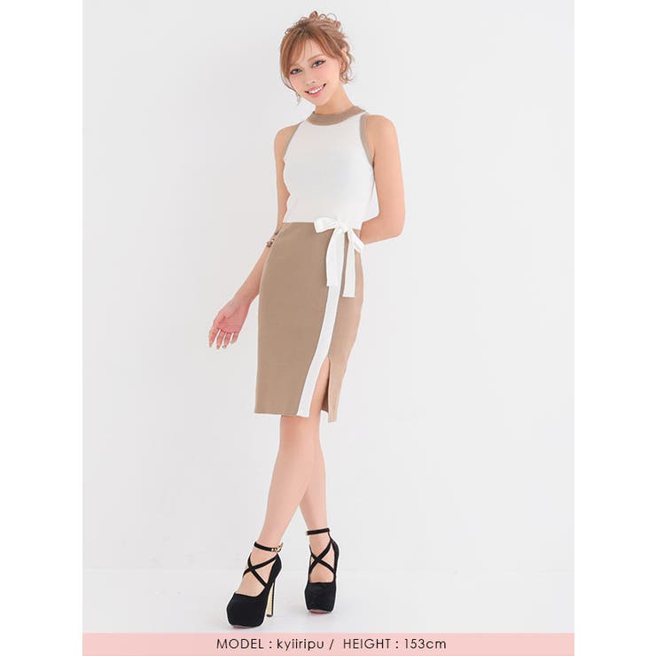 myMinette リボン付スリットニットタイトミディアムドレス 膝丈 | my minette | 詳細画像4 