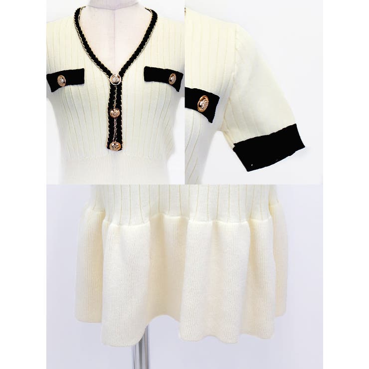 モノトーンリブニット裾フリルタイトミディアムドレス エレガントドレス 袖あり | my minette | 詳細画像13 