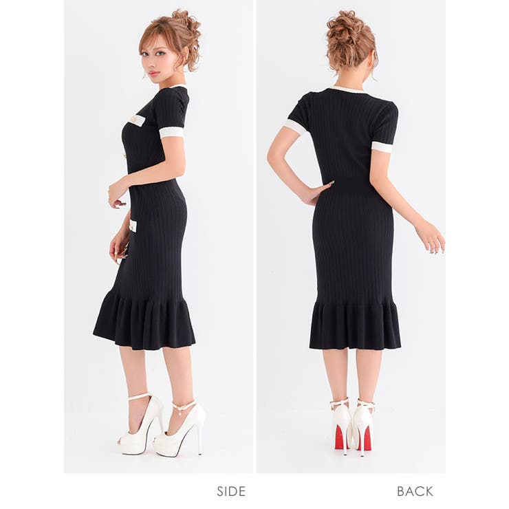 モノトーンリブニット裾フリルタイトミディアムドレス エレガントドレス 袖あり | my minette | 詳細画像11 