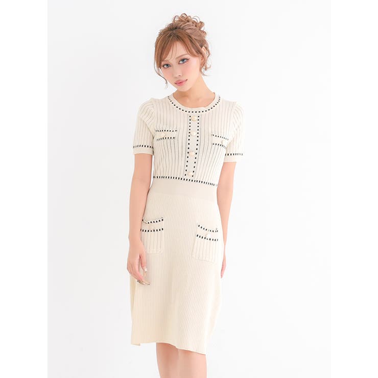 myMinette ワンカラーハイウエストリブニットタイトミディアムドレス 膝下… | my minette | 詳細画像2 