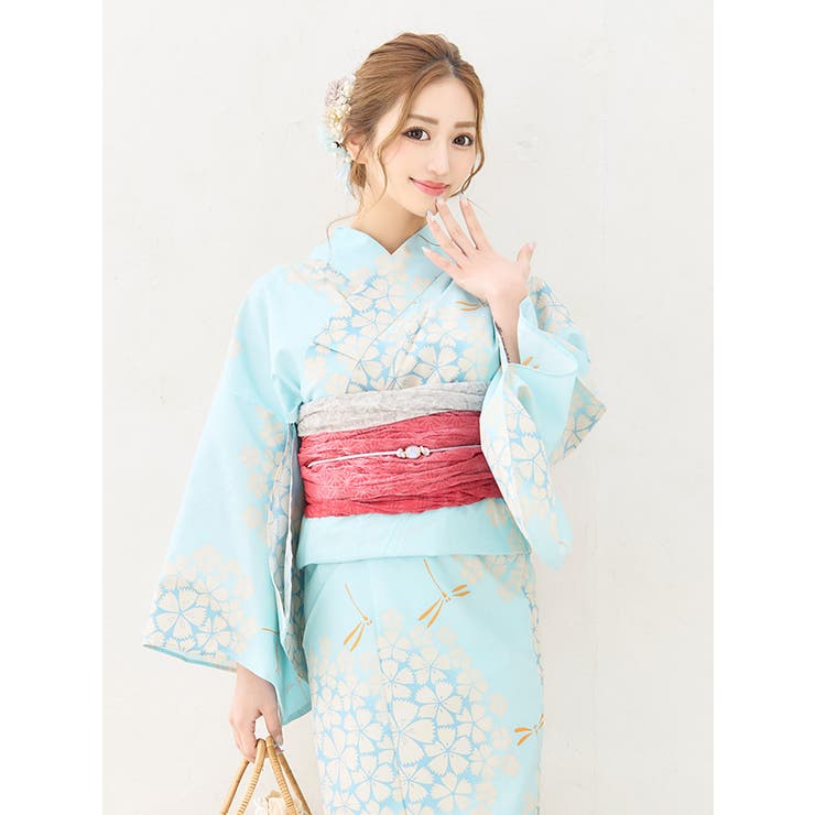 白桜×とんぼ柄水色地浴衣2点セット エレガント浴衣 浴衣[品番 白桜×とんぼ柄水色地浴衣2点セット エレガント浴衣 浴衣[品番