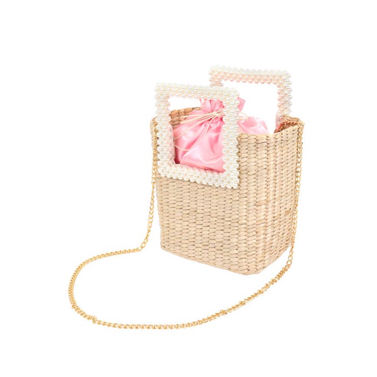 スクエアパールハンドルゴールドチェーンショルダー付き巾着かごバッグ 水着バッグ … | my minette | 詳細画像8 