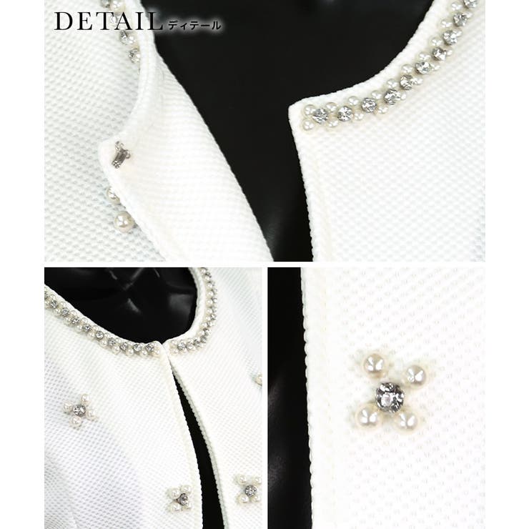 縁取り＆フラワーモチーフパールノーカラージャケット アウター ボレロジャケット | Retica | 詳細画像5 