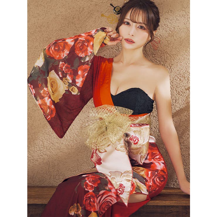 ハートカットワンショルダー花魁風ロングドレス セクシードレス