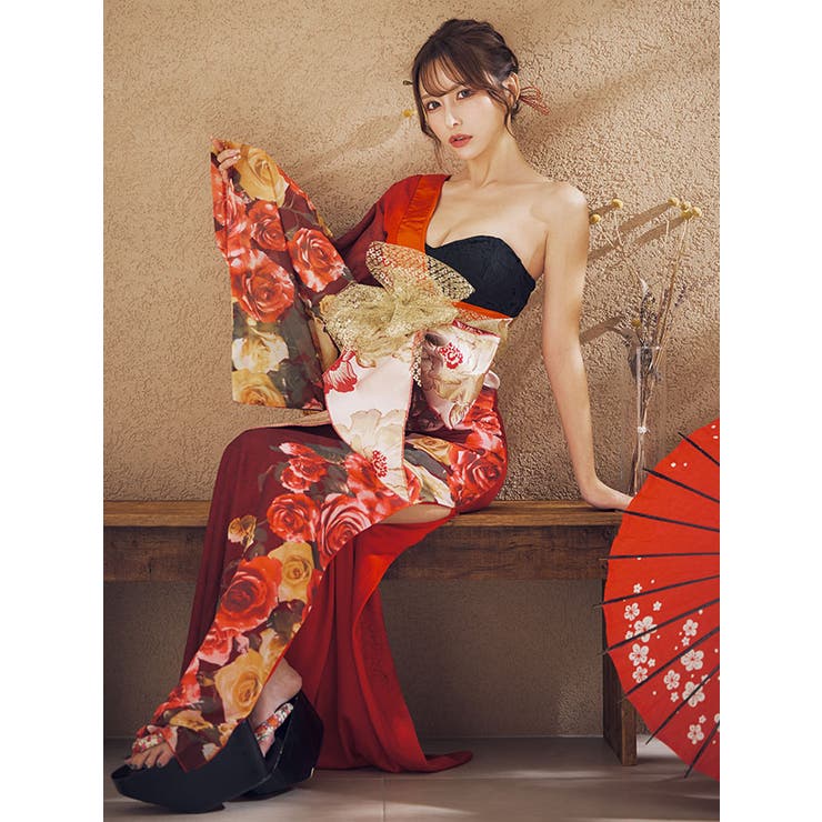 ハートカットワンショルダー花魁風ロングドレス セクシードレス