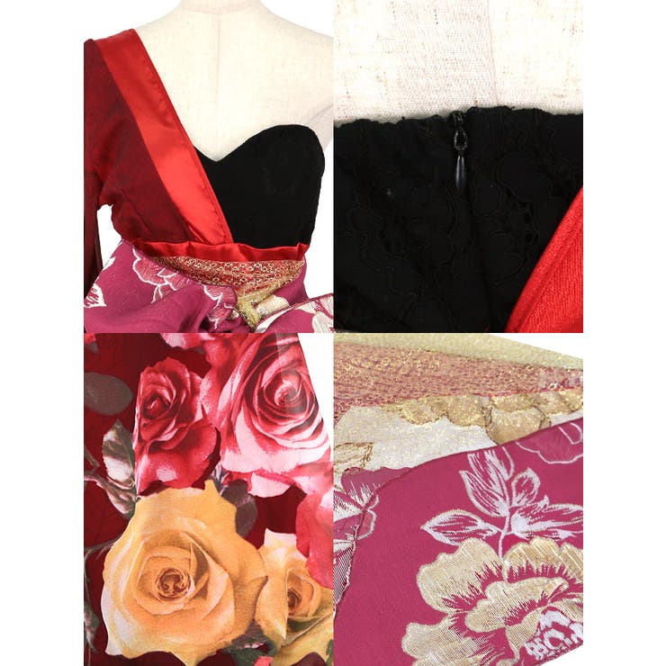 ハートカットワンショルダー花魁風ロングドレス セクシードレス