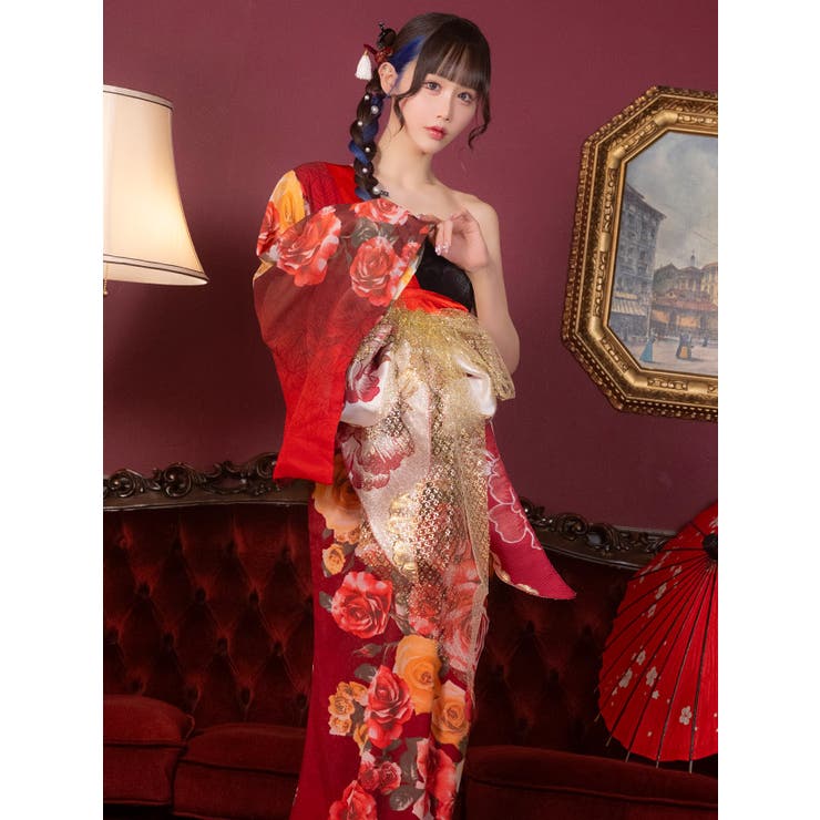 ハートカットワンショルダー花魁風ロングドレス セクシードレス