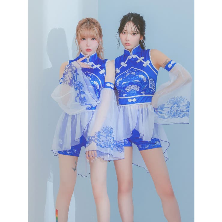 シフォンフレアスリーブ×ペプラムセットアップパンツカンフー