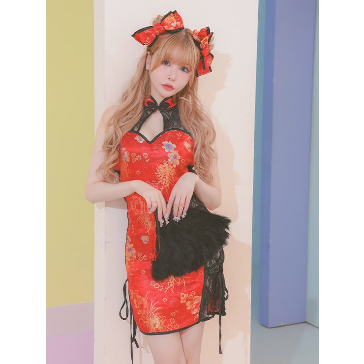 サイドカットレースネックリボン×バストカットチャイナドレス サイドカットレースネックリボン×バストカットチャイナドレス